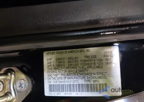 2017 Acura Rdx Acurawatch Plus Package from USA, damaged, VIN 5J8TB4H31HL012070